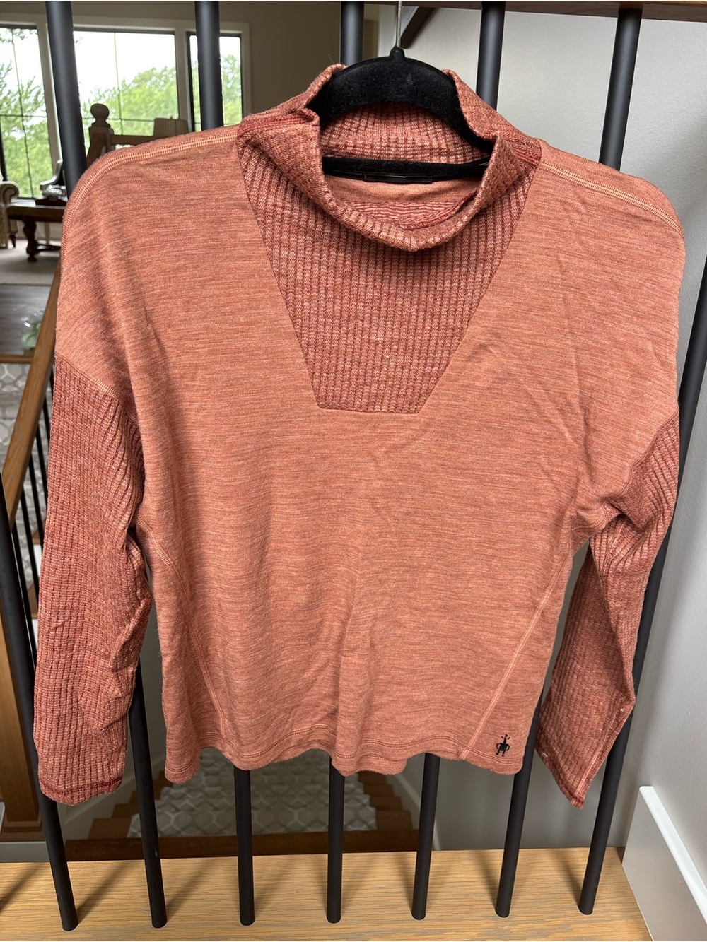 Smartwool Merino Wool Mock Neck Turtle Neck Burnt Orange Long Sleeve Top